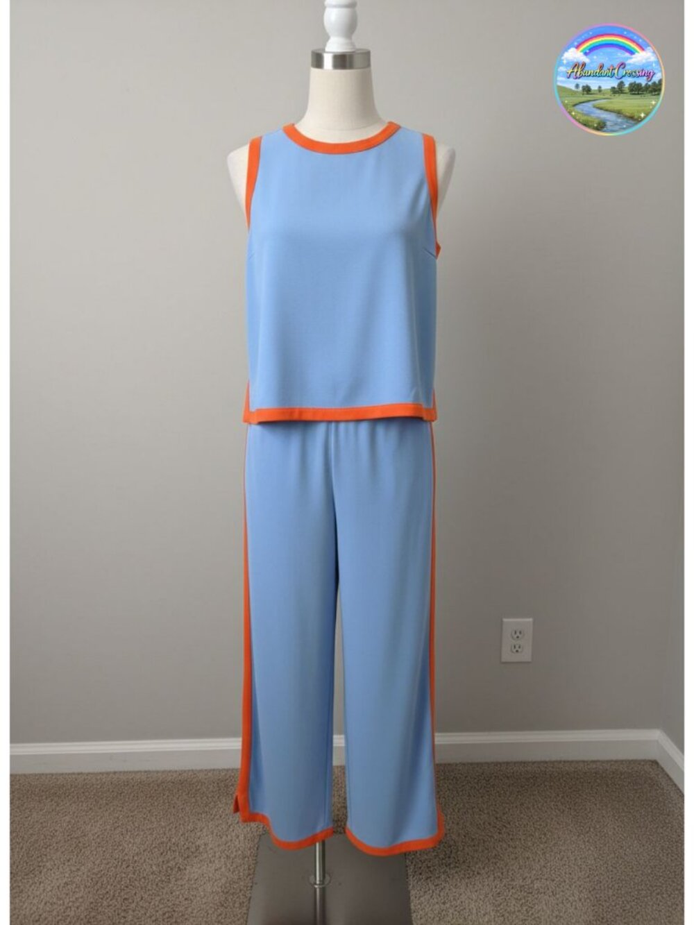 2 Piece Sleeveless Cropped Top Wide Leg Capri Pants Lounge Set